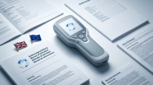 Multilingual IFU documents and a medical device on a clean white surface, representing EU MDR-compliant IFU translation services