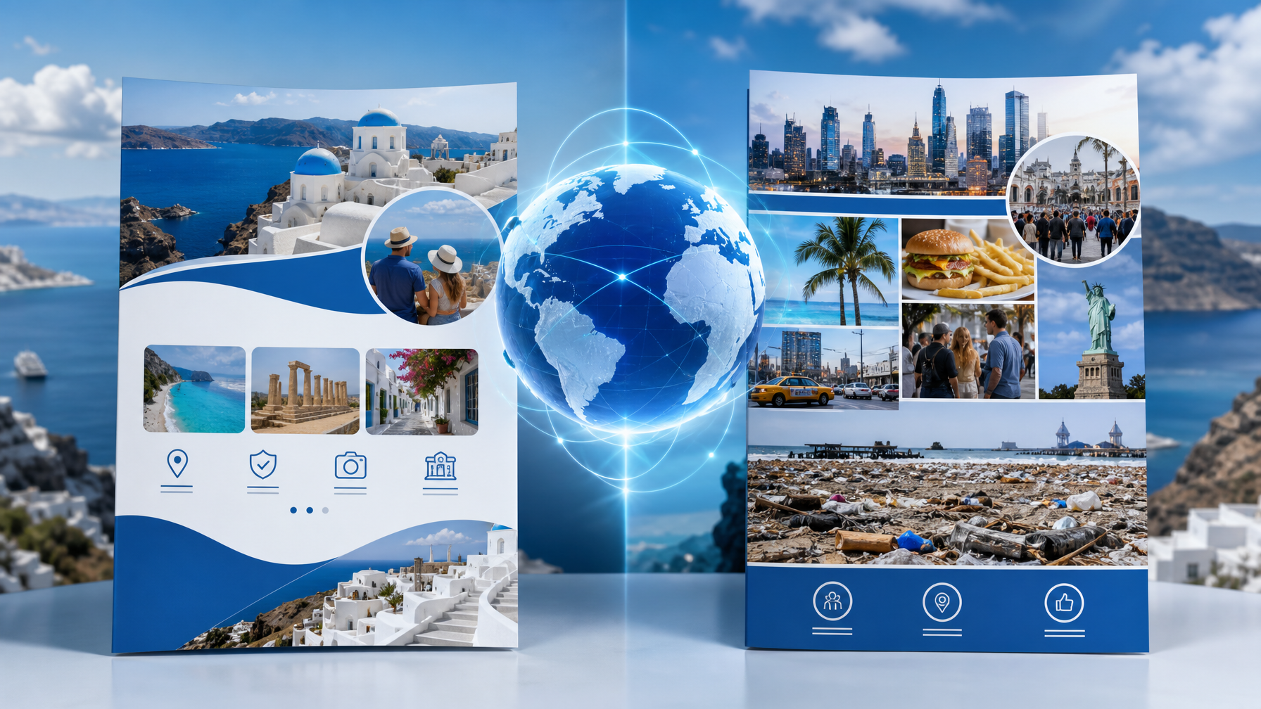Tourism brochure shown in localised and non-localised versions side by side