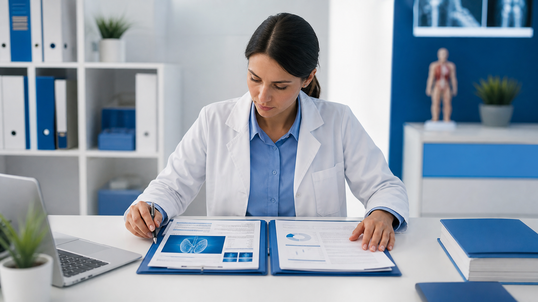 Medical translator working with clinical and general documents side by side