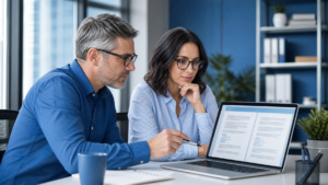 Technical writer and translator collaborating at a desk