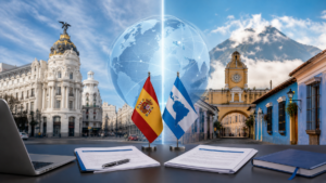 Split scene comparing Castilian Spanish in Spain and Latin American Spanish settings