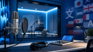 Recording studio microphone for multilingual voice over project briefing